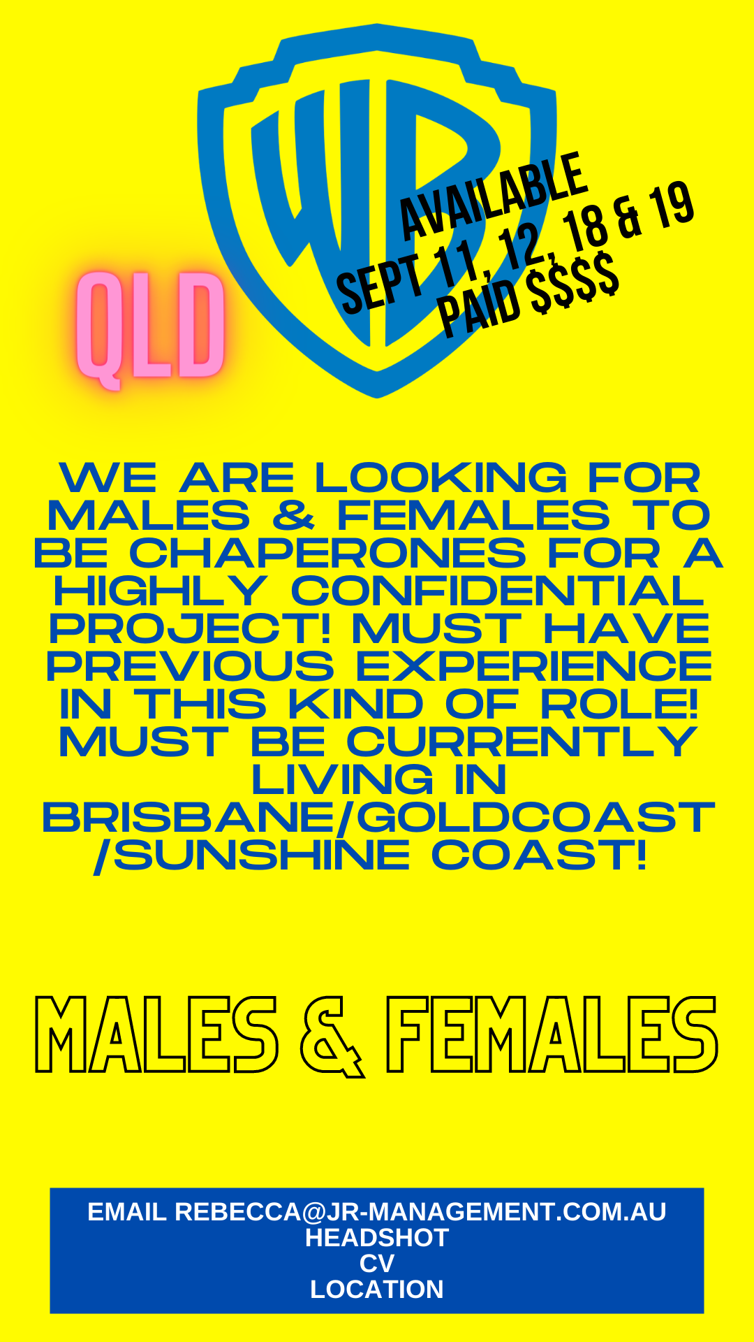 Suit Character Chaperones  opportunity sept